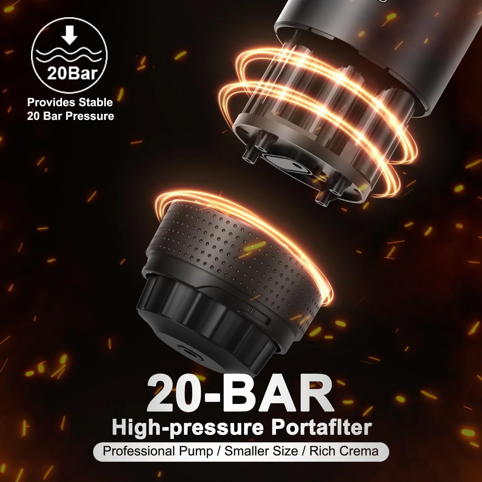 Macchina da Caffè Portatile 3 in 1 con Display Temperatura, 80ml Acqua 20 Bar Modalità Caldo/Freddo, USB-C 7500mAh, Compatibile con Capsule e Caffè Macinato