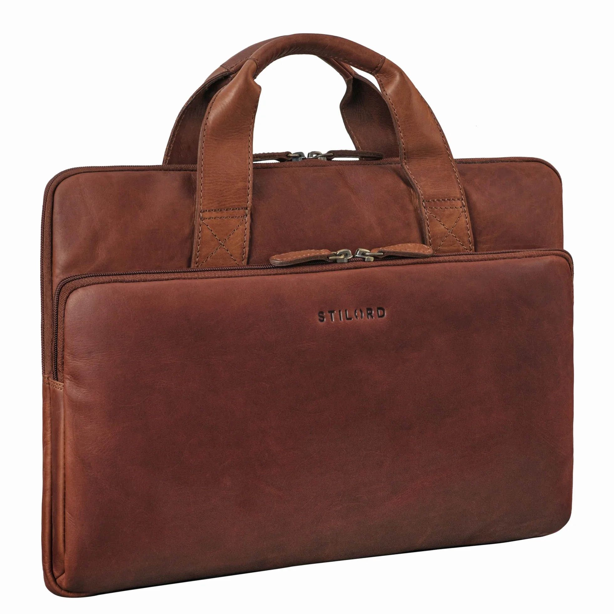 STILORD "Beau" Borsa Computer 15.6 Pollici Pelle Vintage Borsetta per Uomo e Donna Cuoio Autentica Fodera Pc 15,6 Pollici MacBook Pro Custodia Colore:cognac-marrone