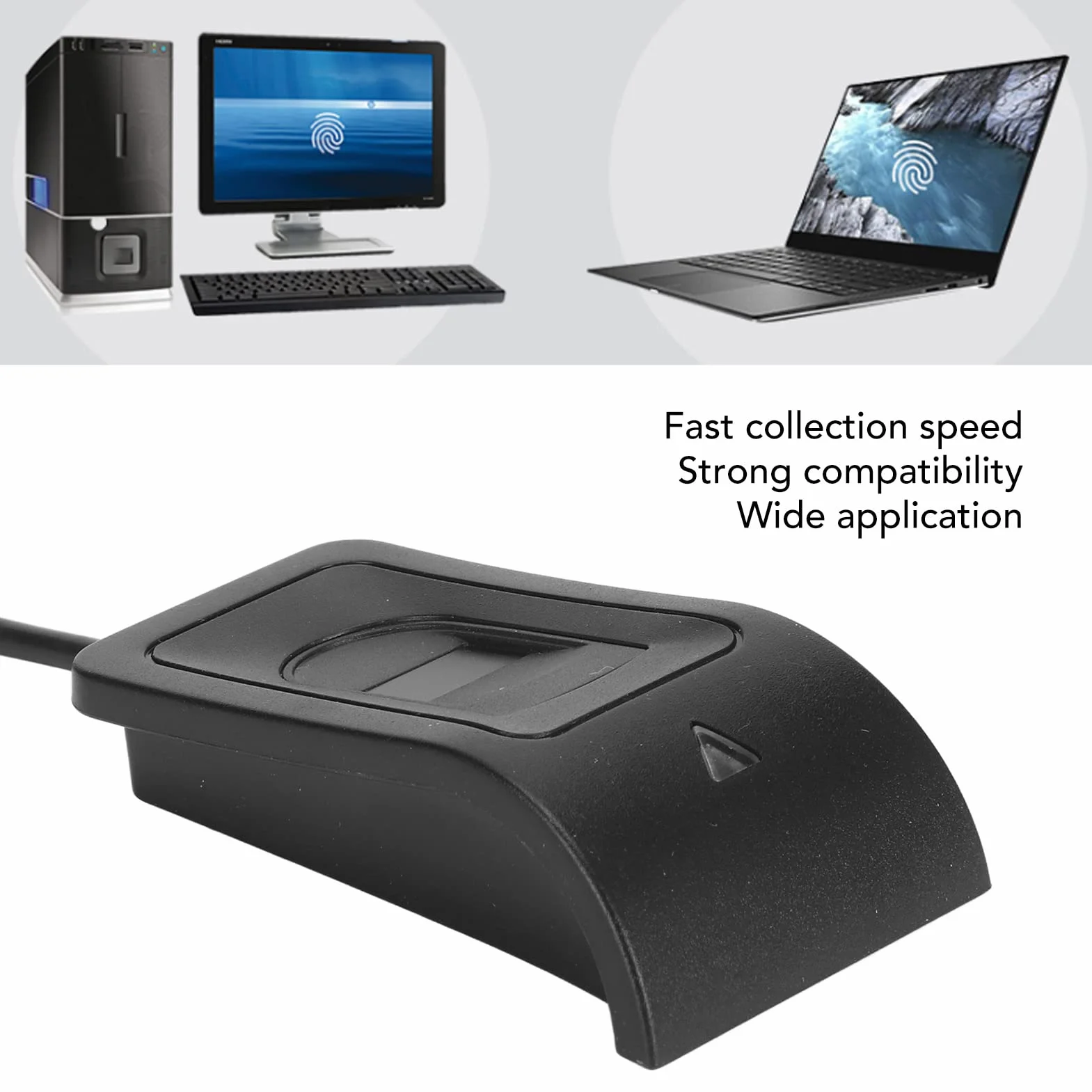 Lettore di Impronte digitali , calibrazione a 360 Gradi Lettore di Impronte digitali USB Nero Ampia Applicazione Acquisizione capacitiva Struttura compatta per PC