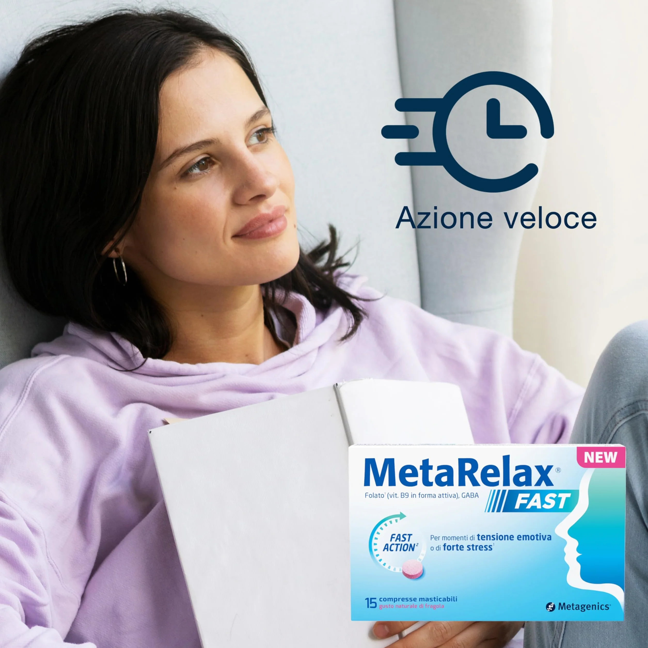 Metagenics MetaRelax Fast 15 compresse masticabili con GABA, folato attivo (MTHF) e magnesio