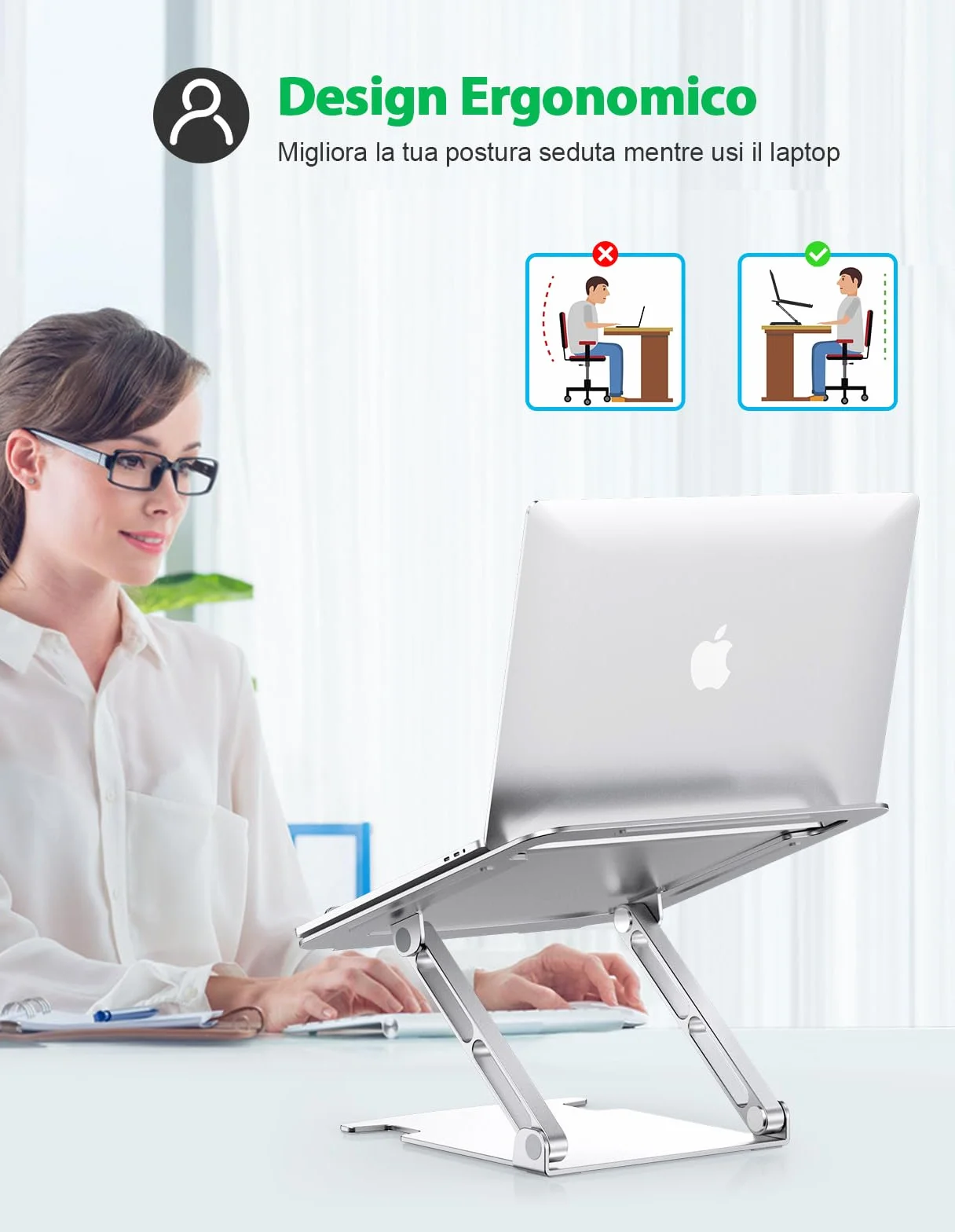 Glangeh Supporto PC Portatile Alluminio, Laptop Stand Multi-Angolo Regolabile Ergonomico, Porta PC Ventilato Raffreddamento Compatibile con MacBook Pro Air Tutti i Laptop 10-16"