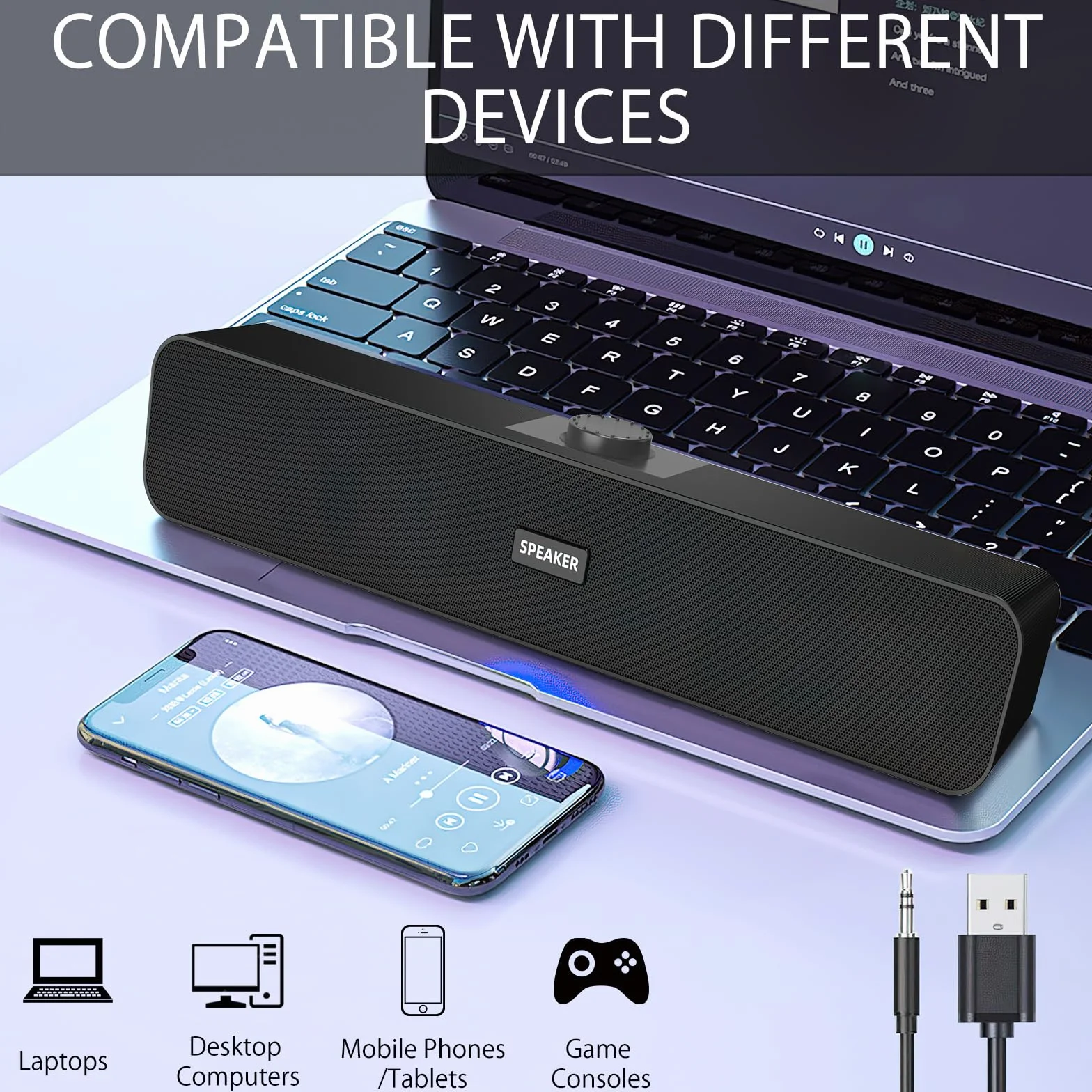 TNSLAND Casse PC USB Stereo Hi-Fi Altoparlanti per PC Fisso Soundbar Nero
