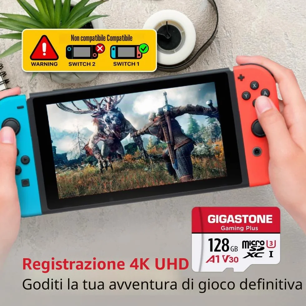 Gigastone, scheda di memoria Micro SD da 128 GB, Gaming Plus, scheda di memoria MicroSDXC per Nintendo Switch, Wyze, GoPro, Dash Cam, telecamera di sicurezza, registrazione video 4K, UHS-I A1 U3 V30