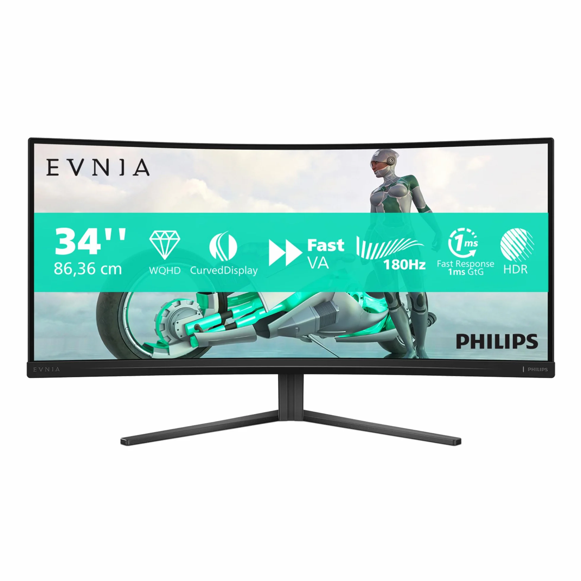 Philips Gaming Monitor 34M2C3500L 34 pollici, Curvo, 3440x1440, UW-QHD, 180Hz, Fast VA Panel, 0.5ms MPRT, , (HDMI2x 2.0 DP 1x 1.4) Adaptive Sync, HDR10, FreeSync Premium, Grigio Scuro