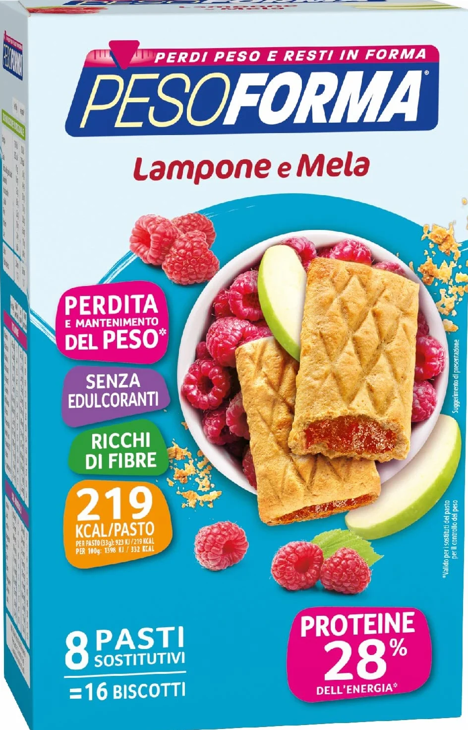 Pesoforma Biscotti Lampone e Mela, Pasto Sostitutivo Dimagrante, Ricco in Proteine, 8 Pasti, 236 Kcal, 90 Ml