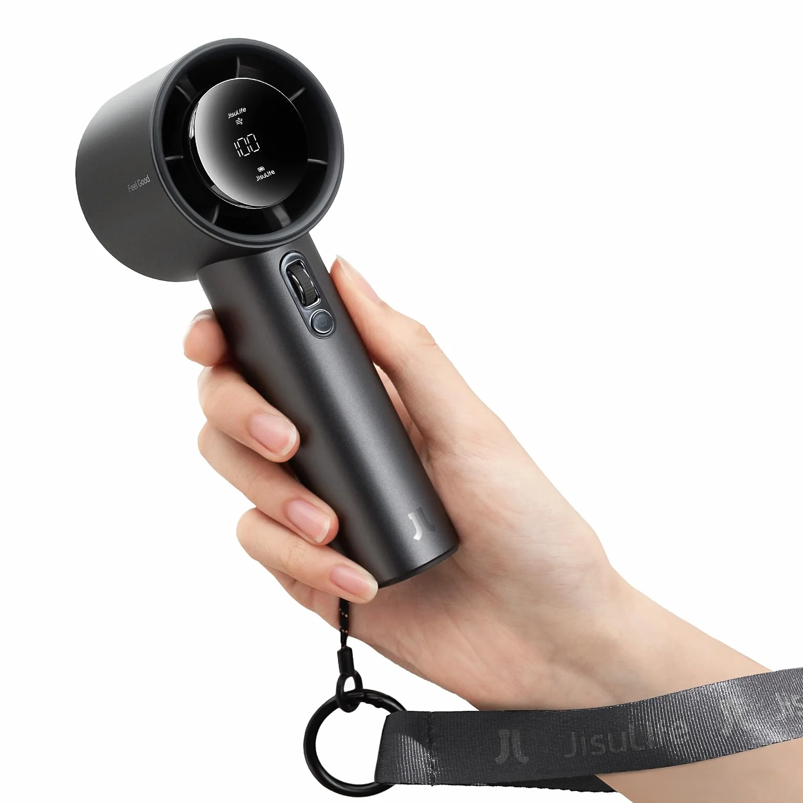 JISULIFE Ventilatore Portatile a Mano,Mini Turbo Ventilatore Regolabile in Velocità(1-100),Batteria Ricaricabile da 5000mAh Con Corpo in Metallo,Display Digitale,Viaggi/Campeggio/All'aperto-Grigio