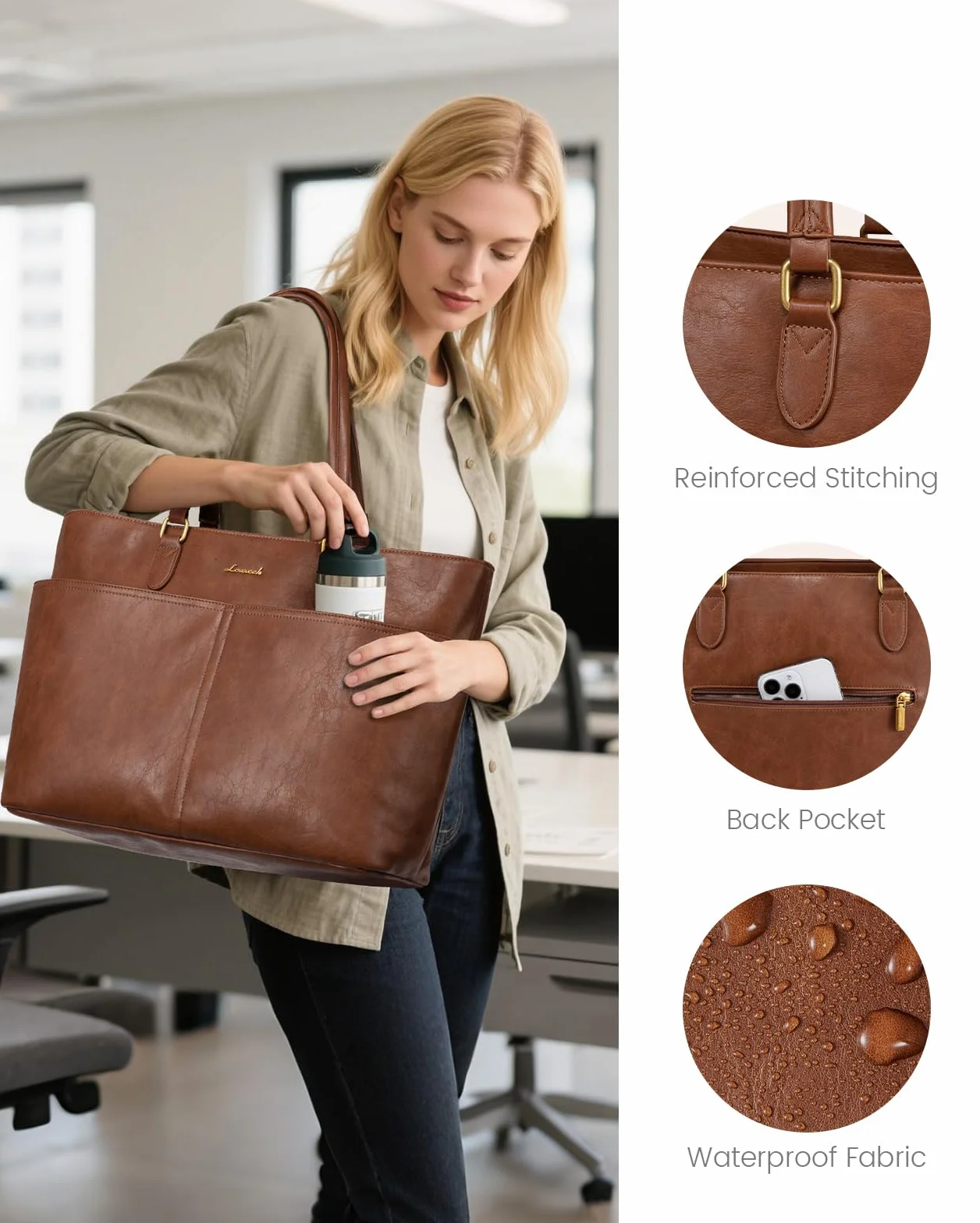 LOVEVOOK Borsa Donna Tote Grande Elegante Porta PC Shopping Università Ufficio Lavoro Tracolla Spesa Giornaliera Capiente Resistente per Lavoro, Studio e Ufficio