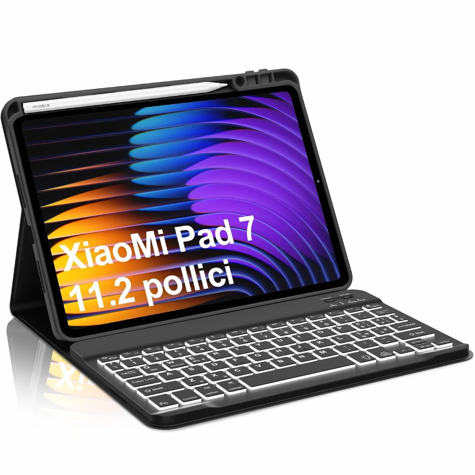 Cover con Tastiera Retroilluminata per Xiaomi Poco Pad X1, Pad 7/8/8 Pro 11.2" (2024/2025), Custodia Tablet Bluetooth 5.0, 7 Colori, Italiano, USB-C, Senza Touchpad, Nero