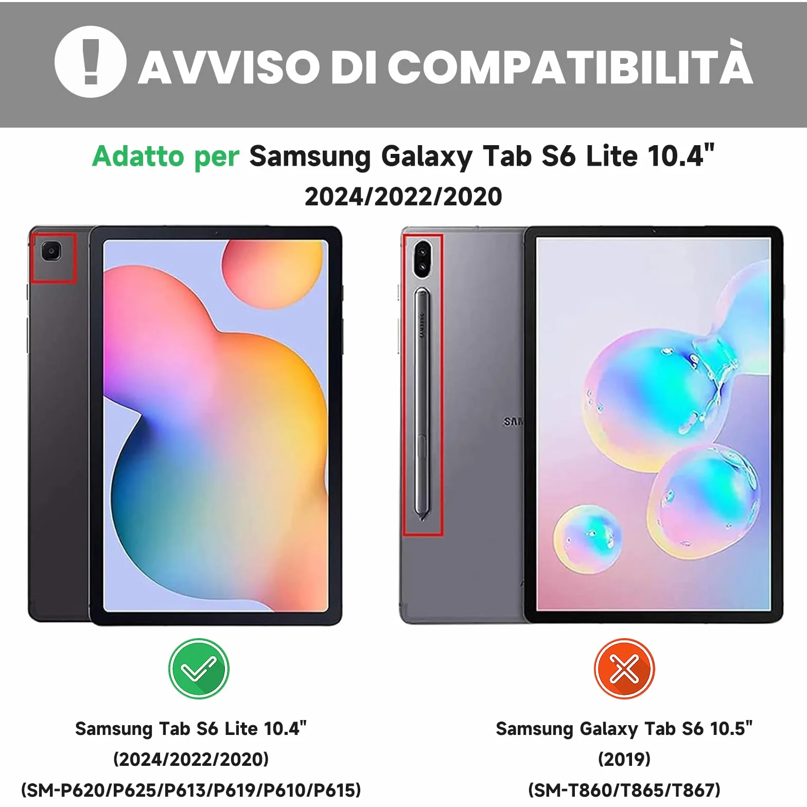 Custodia con Tastiera per Samsung Galaxy Tab S6 Lite 10.4" 2024/2022/2020,Slim Cover con Rimovibile Magnetica Bluetooth Tastiera [Layout Italiano] per Samsung S6 Lite SM-P613/P619/P620/P625