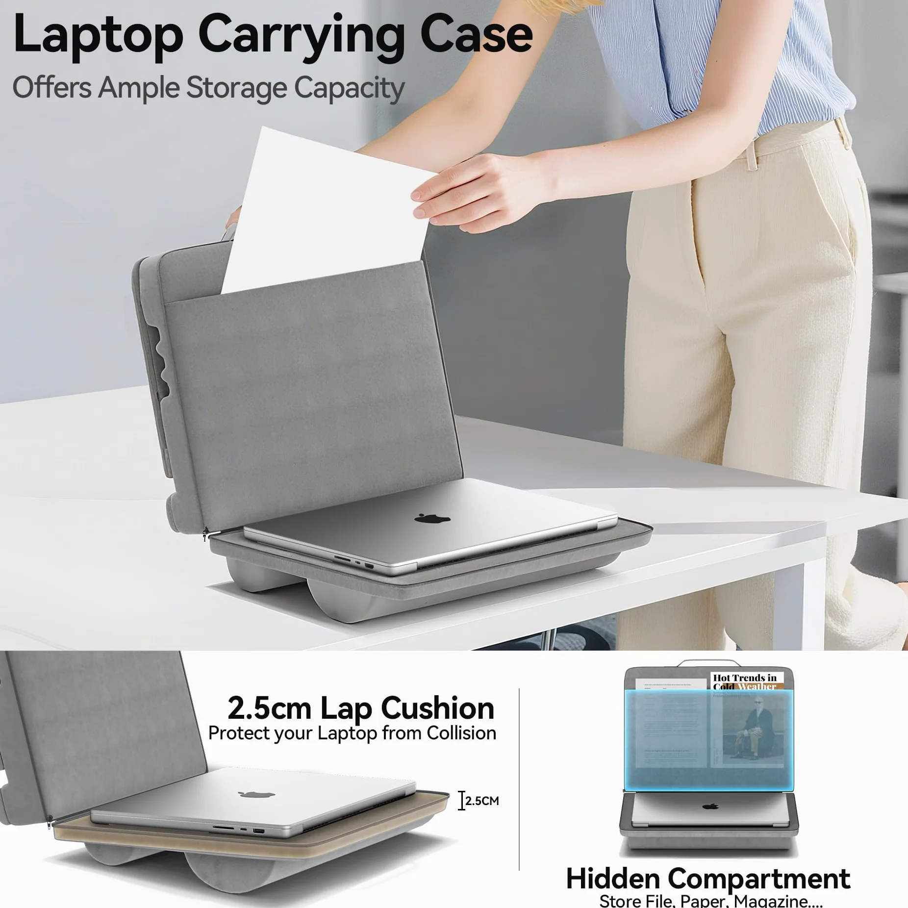 Cuscino per Computer Portatile, Porta PC Scrivania con 3 Angolazioni Regolabili, Cuscino Laptop con Poggiapolsi, Adatto a Laptop Fino a 16”, Supporto Laptop Scrivania Adatto per Lavoro e Domestico