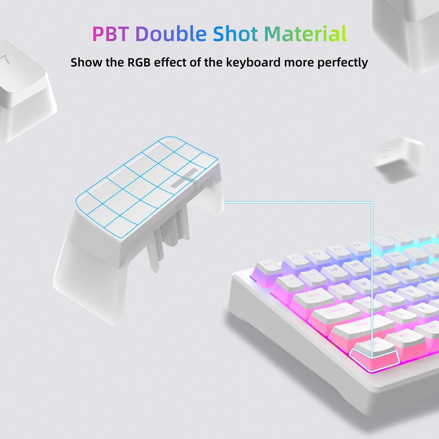 Pudding Keycaps,165 Tasti PBT Keycaps Set QWERTY di personalizzati, profilo OEM dei tasti ANSI US Layout, Compatibilità universale per 100%, 75%, 65%, 60% Tastiera, Bianco (ISO non supportato)