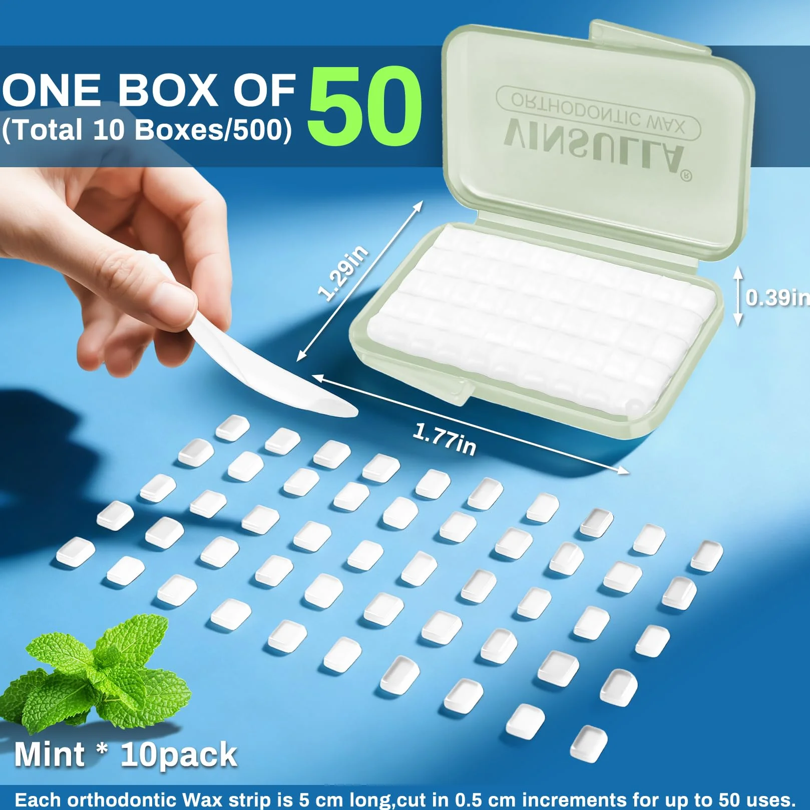 Cera ortodontica per apparecchi dentali, 500 perline, menta, confezione da 10