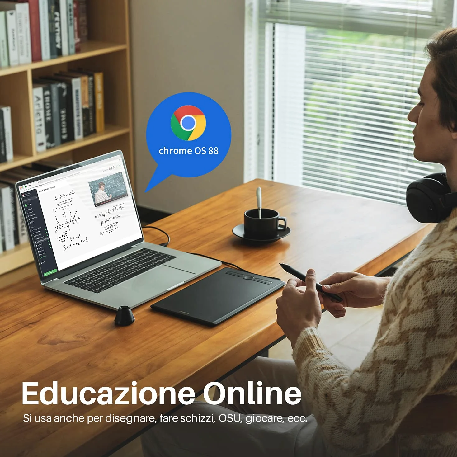 HUION Inspiroy H580X Tavoletta Grafica, 8 Tasti, 8192 Livelli Pressione | 8 x 5 Pollici Compatibile Android, Windows, Mac, Chrome OS, Stilo Senza Batteria, Ideale Dipingere, Ufficio