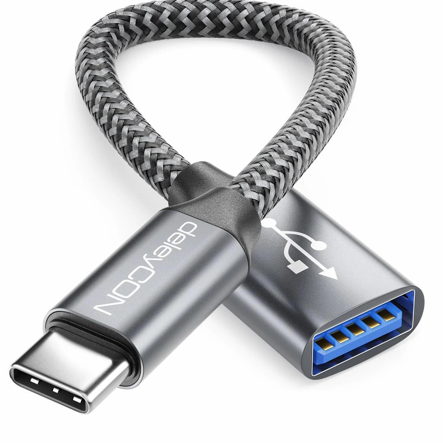 deleyCON Adattatore USB C a USB 3.0 OTG Tipo-C Connettore a Presa A - Cavo per iPhone 17/16/15, Galaxy S26/S25/S24, A56, A17, A16 Tablet, MacBook, iMac, iPad, Notebook ecc.