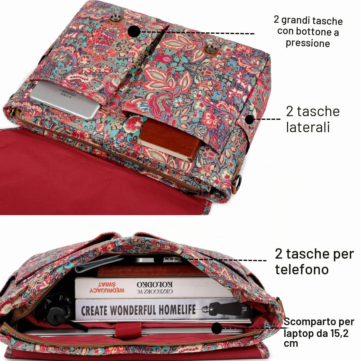Borsa a tracolla da donna stampa computer portatile borsa 15,6 pollici valigetta Satchel borsa a tracolla Bookbag YL-01