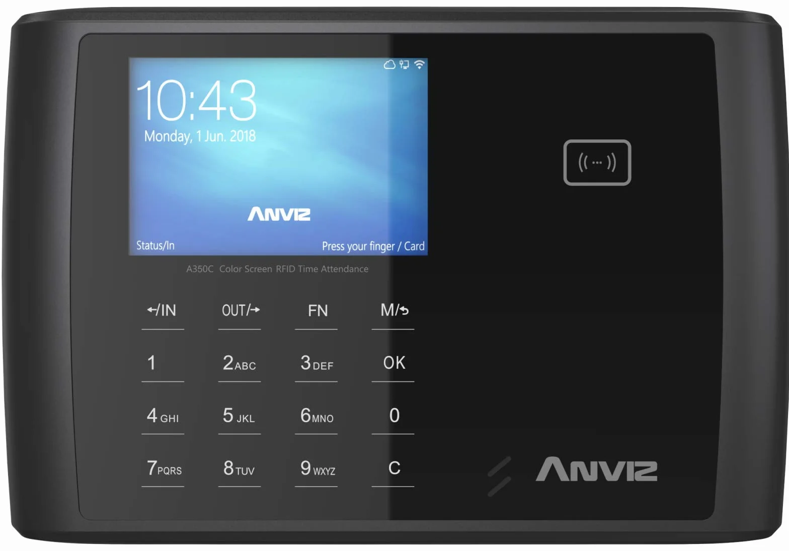 Anviz A350C BT-WIFI Rilevazione presenze: Badge Rfid e PIN, Linux, CPU 1 GHZ, Tcp/ip, Wifi, Bluetooth, Rs485, USB, LCD 3,5" TFT, relè output, Wiegand Out, Web server.