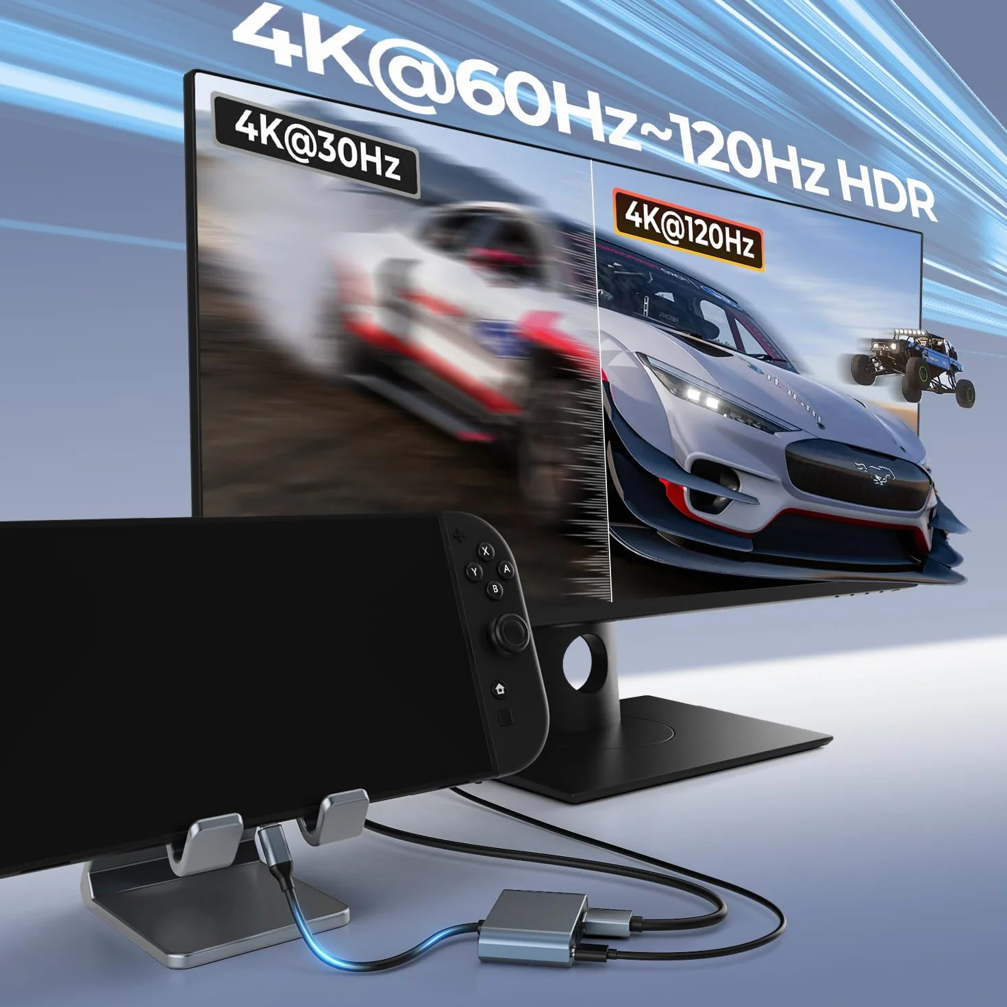 Switch 2 Dock, docking station portatile USB C con porta 4K @ 120Hz/PD 100W/USB 3.0, dock TV da viaggio in lega di alluminio per Switch/Steam Deck/ROG Xbox Ally X/Legion Go 1/2/S