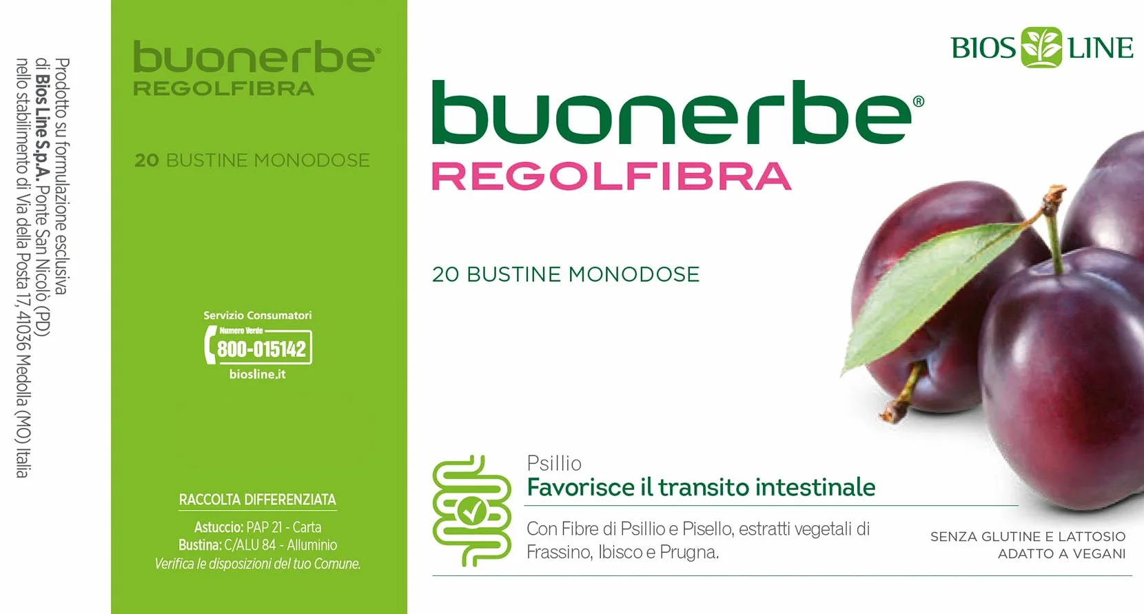 BIOS LINE Buonerbe Regolfibra Integratore Alimentare Transito Intestinale 20 Bustine