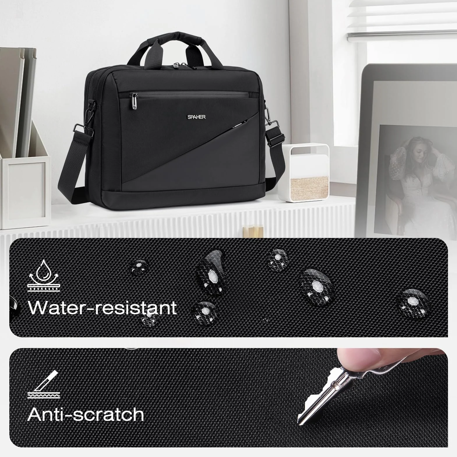 SPAHER Borsa Porta PC 15,6/16 Pollici Borsa Ventiquattrore Uomo Donna Borsa Tracolla da Lavoro Ufficio Laptop Bag per Laptop Computer Viaggi Affari Scuola Valigetta 24 Ore Uomo Nero