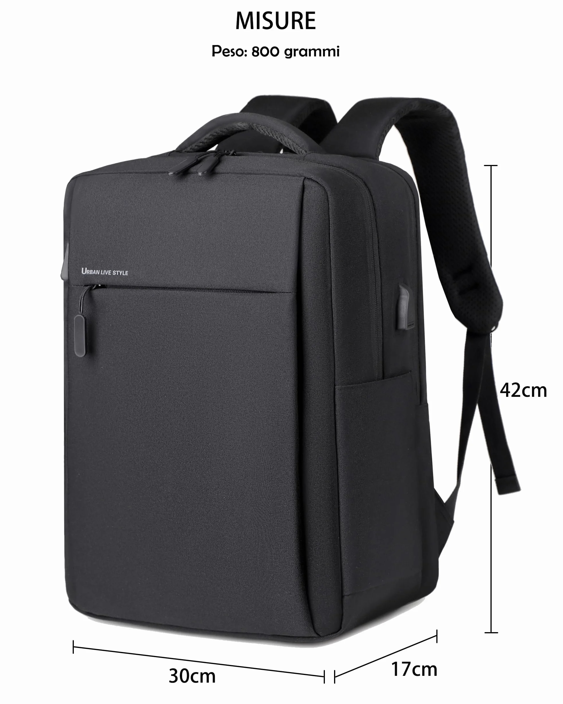 Zaino Porta PC Portatile Scomparto per Computer Notebook Custodia Laptop con Attacco USB per Scuola Lavoro Viaggio Valigia km14