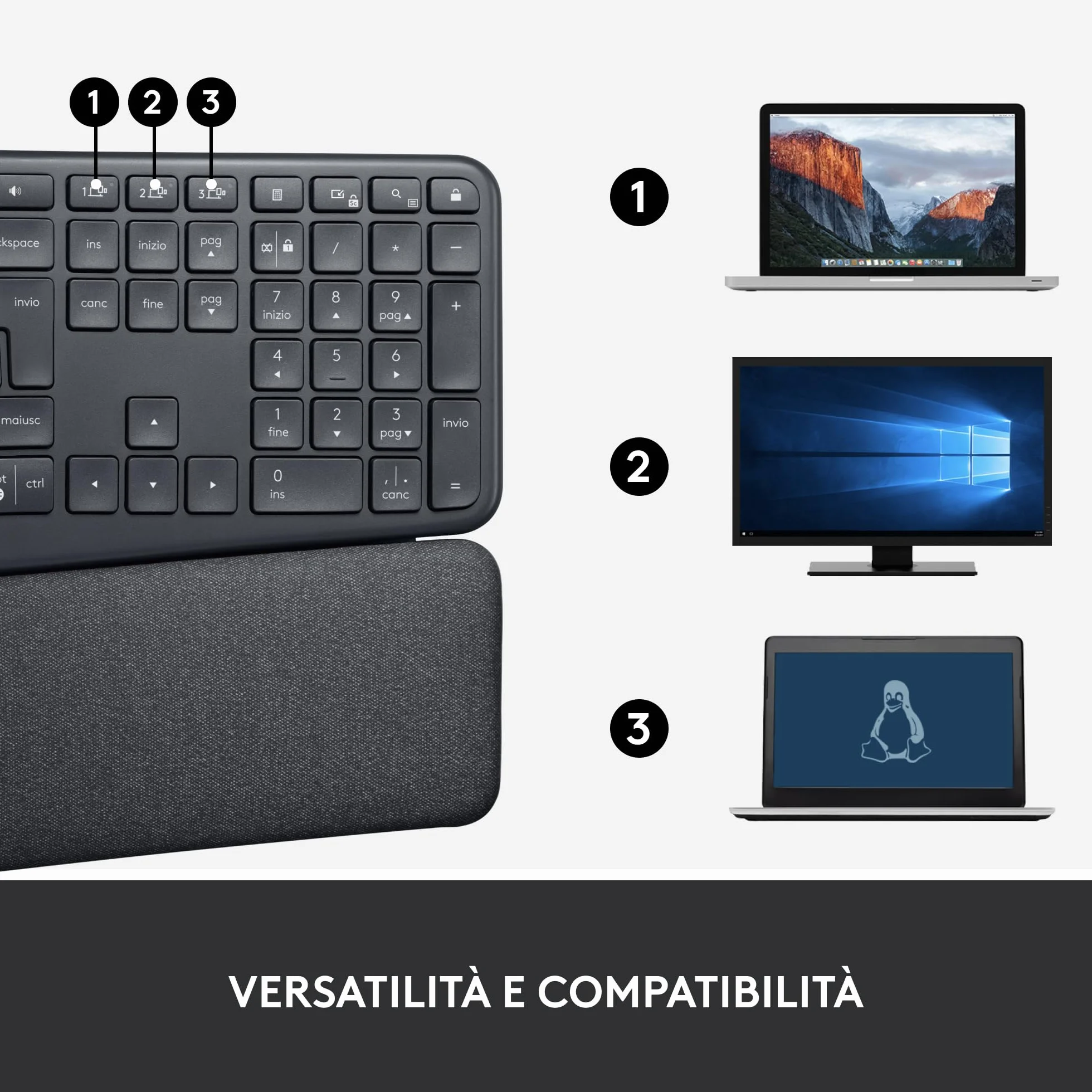 Logitech ERGO K860 Wireless Split Keyboard Ergonomic Italian Layout QWERTY Grey