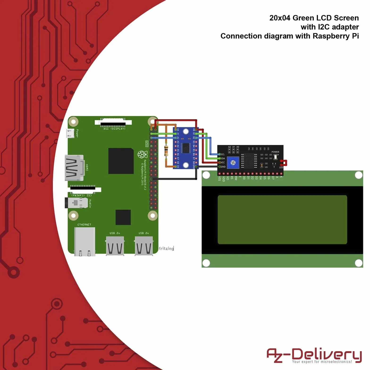 AZDelivery HD44780 2004 LCD Bundle Display Verde 4x20 Caratteri Neri con Interfaccia I2C compatibile con Arduino e Raspberry Pi incluso un E-Book!
