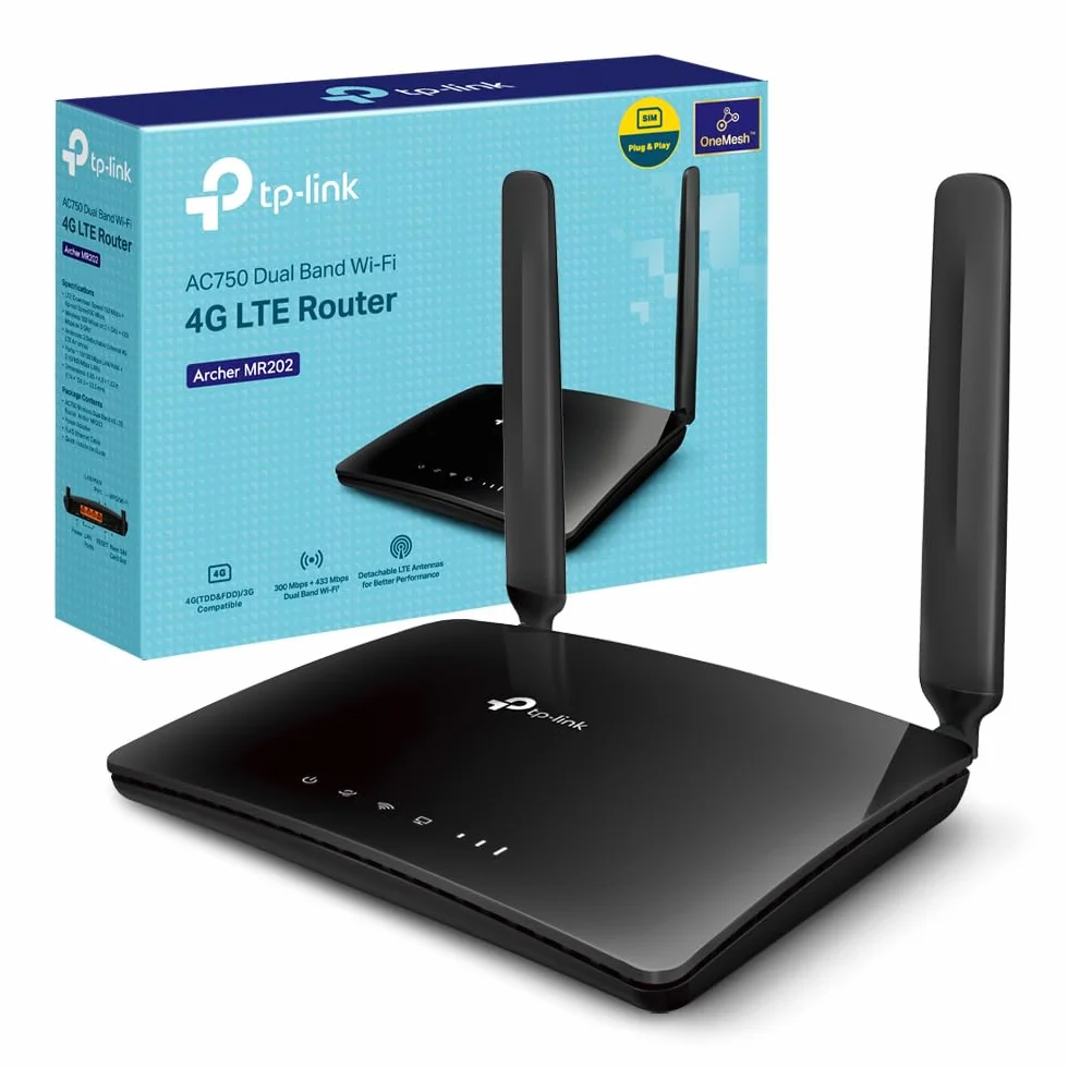 TP-Link Archer MR202 Router 4G LTE WiFi Dual-Band AC750Mbps 3 Porte LAN 1 LAN/WAN 2 Antenne LTE Smontabili QoS Onemesh