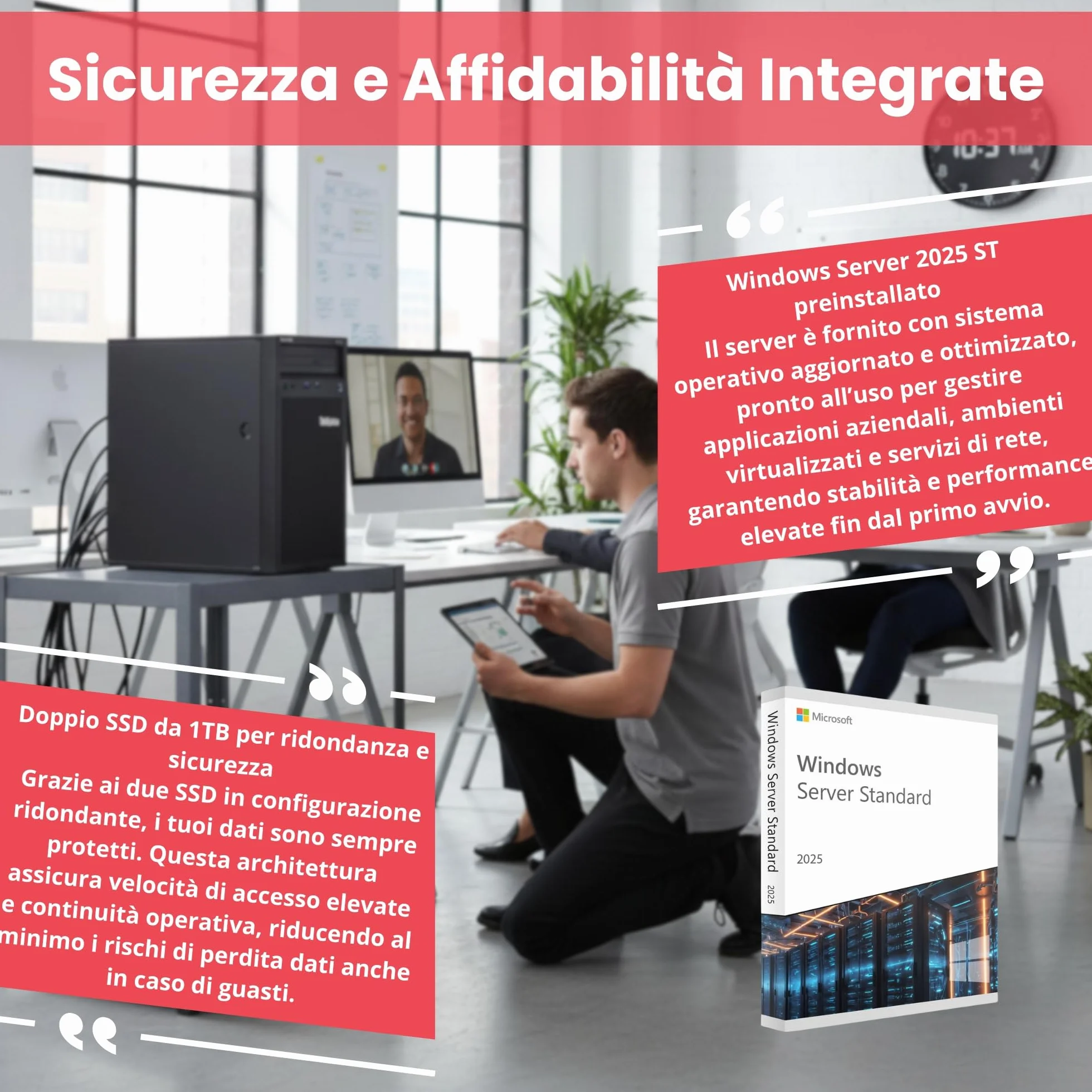 Lenovo ThinkSystem ST50 Server Intel Xeon E-2224G 16GB ECC RAM 2x1TB SSD Win Server 2025 Standard Ricondizionato
