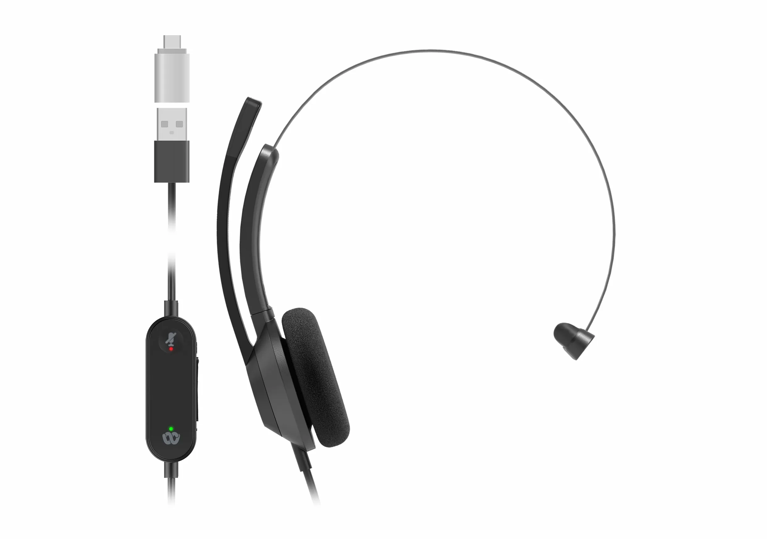 Cisco Cuffie serie 321 USB-C - Cuffie monoaurali con padiglione esterno e cavo, controller Webex con USB-C, colore carbon black, due anni di garanzia limitata (HS-W-321-C-USBC)