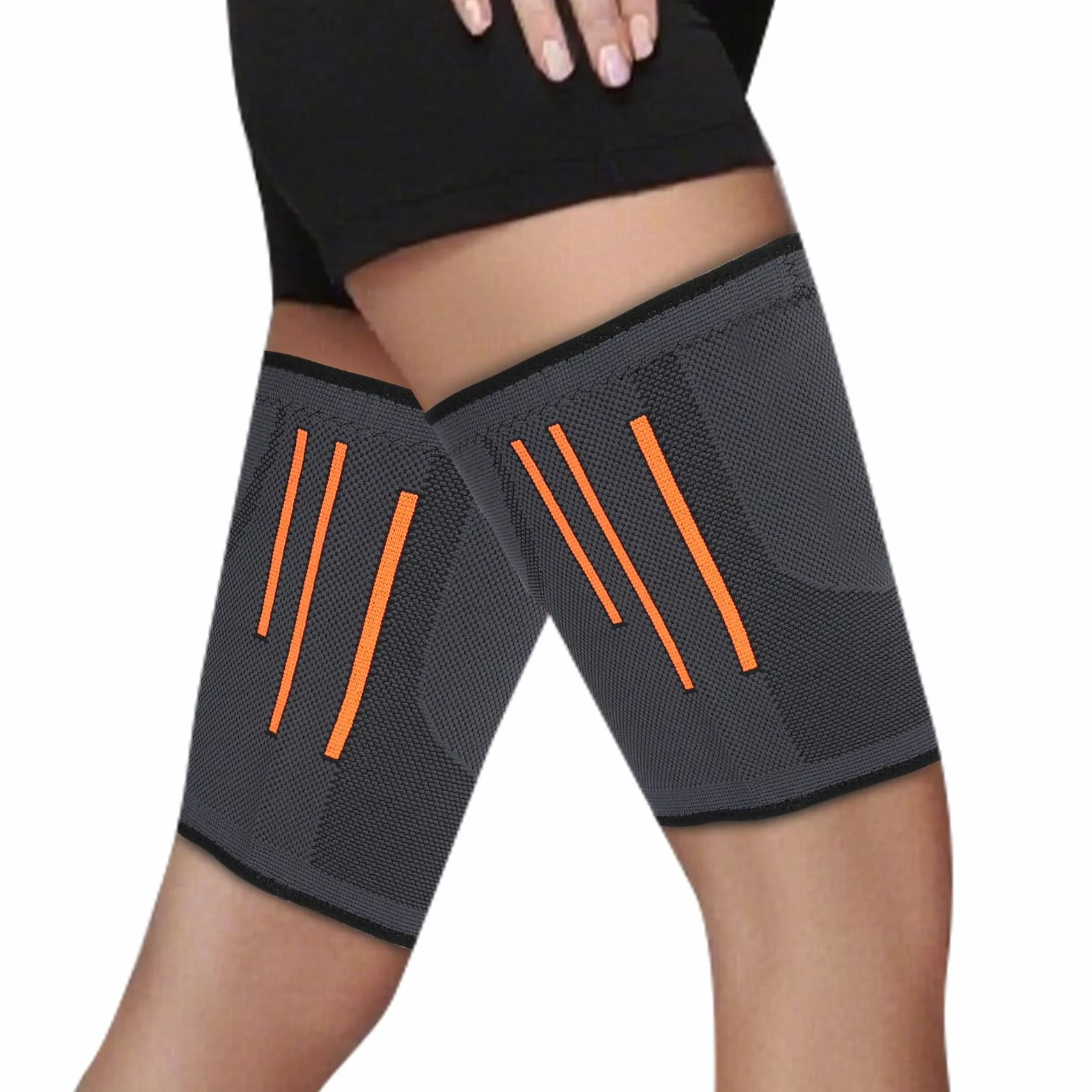 Beugo Manicotto a compressione per coscia, Fascia Elastica Coscia Uomo Donna, 2 pezzi Grigio scuro S