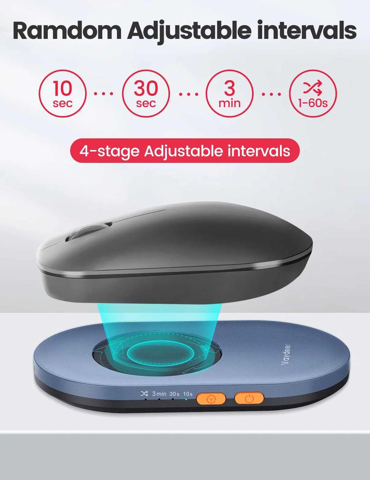 VAYDEER Ultra Slim Mouse Mover con Timer di intervallo regolabile, Mouse Jiggler indetectabile e silenzioso che simula il movimento del mouse, Mouse Shaker senza driver, mantenendo attivo il PC