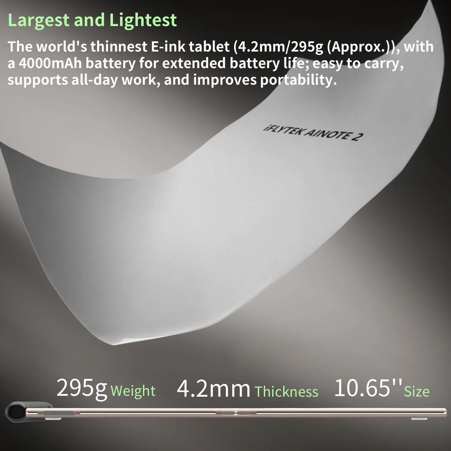 iFLYTEK AINOTE 2 Smart E-Ink Tablet 10,7" Blocco note digitale con Riepilogo Trascrizione Traduzione Riunioni AI Latenza Scrittura <20 ms Batteria 7 Giorni