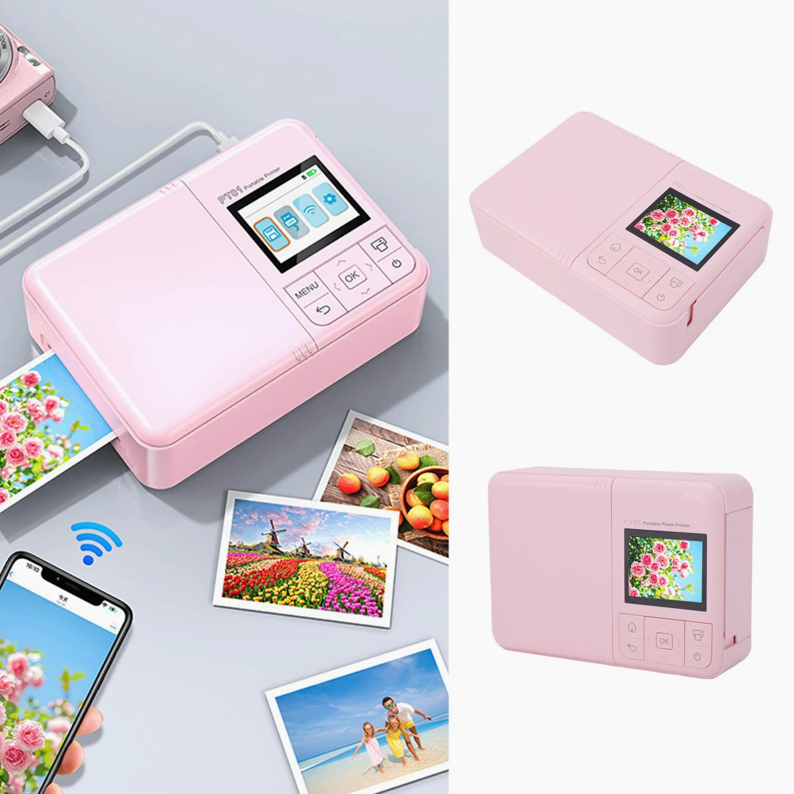Jectse Stampante Fotografica Wireless Tecnologia a Getto D'inchiostro 600 DPI Mini Stampante a Colori Portatile Bluetooth WiFi 2x3 con Schermo da 2,0 Pollici e App di Modifica per