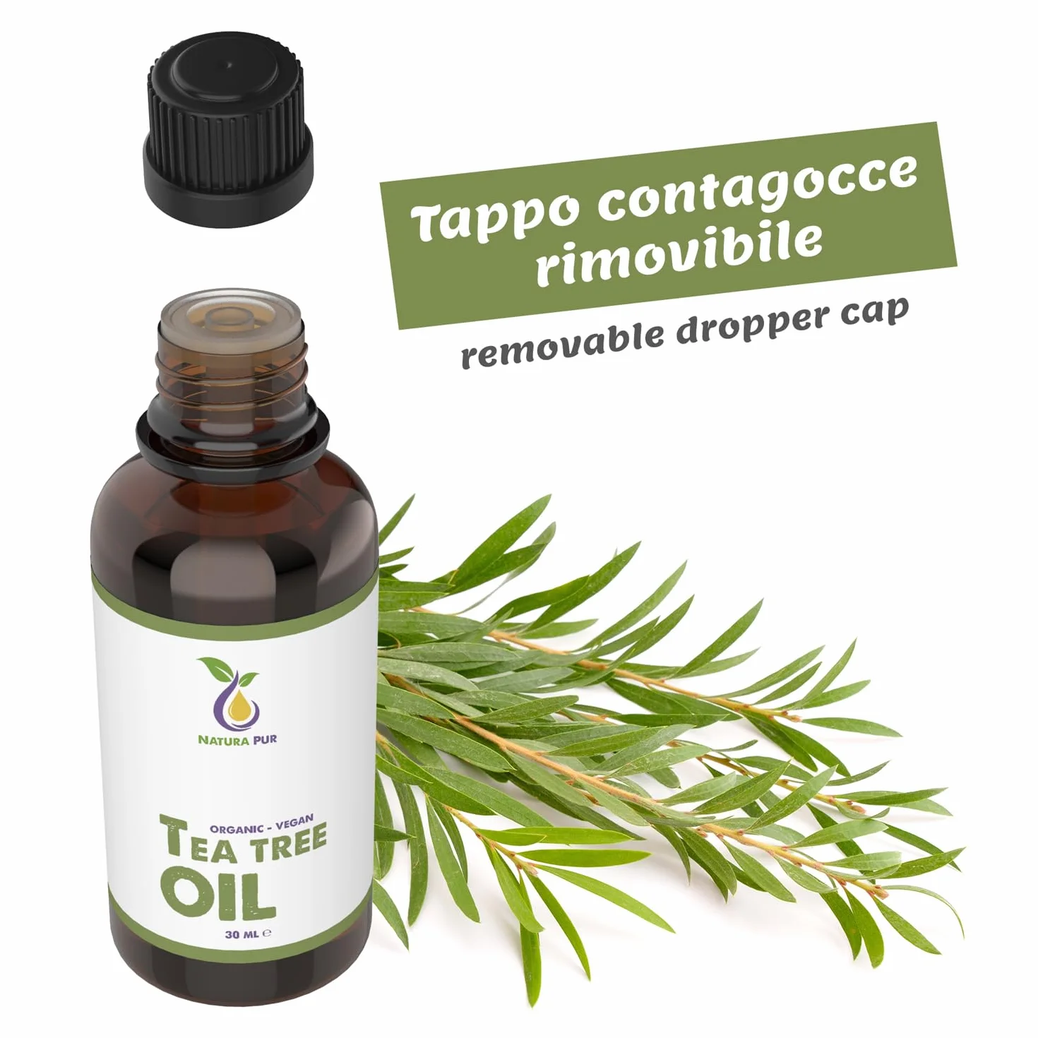 Olio Tea Tree puro biologico 30ml anti acne brufoli punti neri Olio Essenziale di Albero del Tè