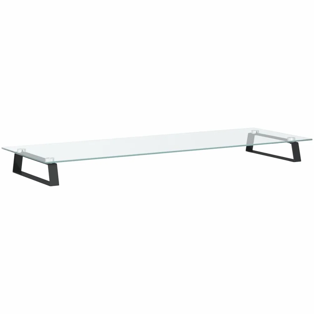 Supporto per monitor nero 100 x 35 x 8 cm in vetro temperato e | Design ergonomico, sollevamento ad altezza degli occhi, angoli arrotondati, organizer per tastiera e accessori