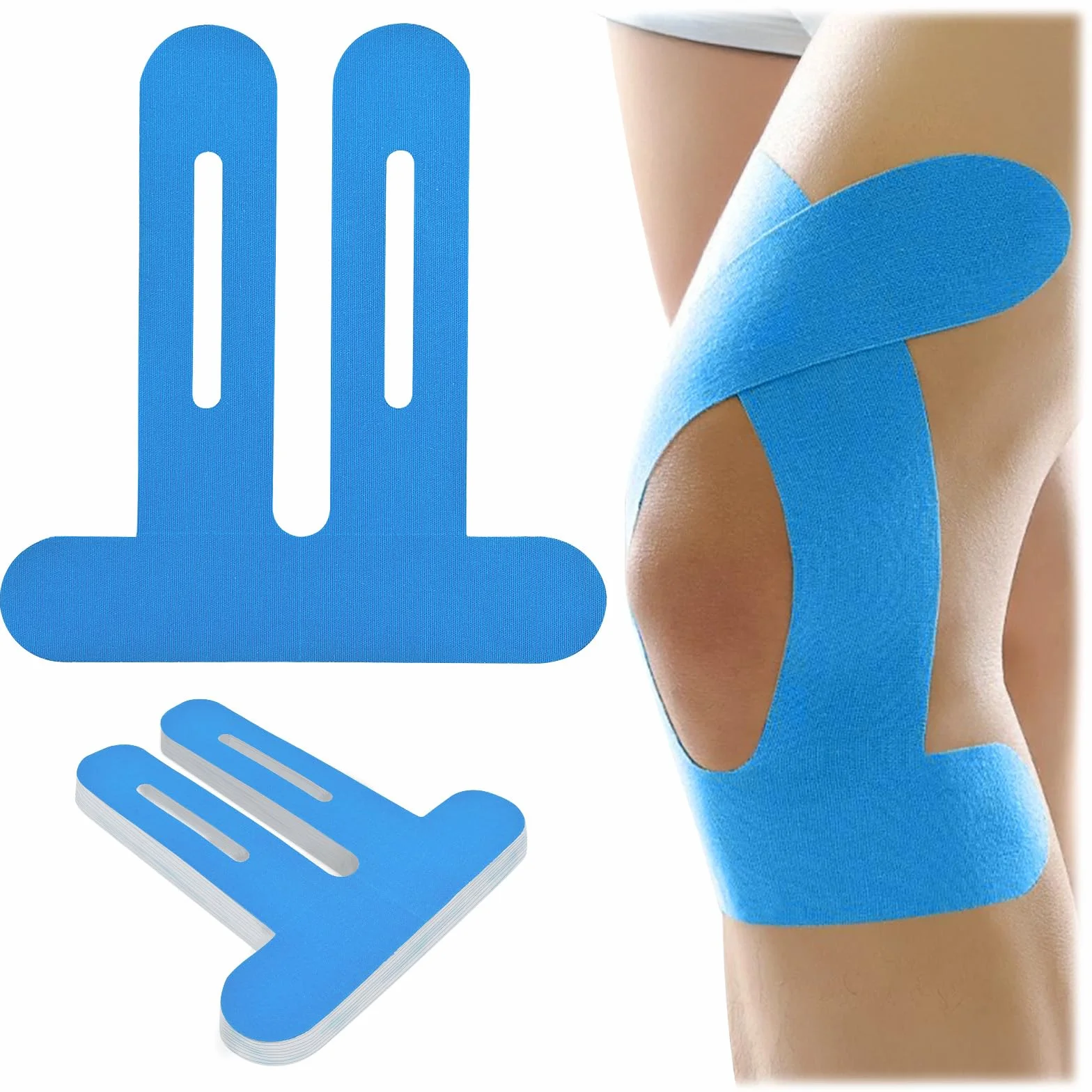 Nastro Kinesiologico Ginocchio Blu Pretagliato Impermeabile 10 Pezzi