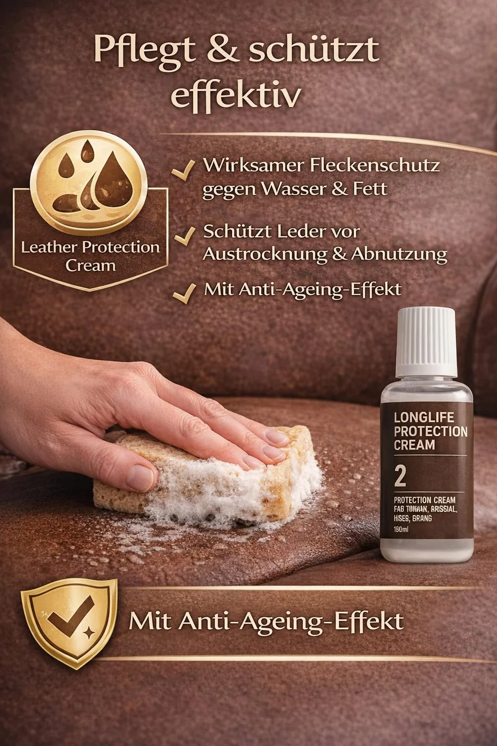 Uniters Longlife Leather Care Set 2 x 150 ml detergente crema protettiva spugna panno per pelle liscia