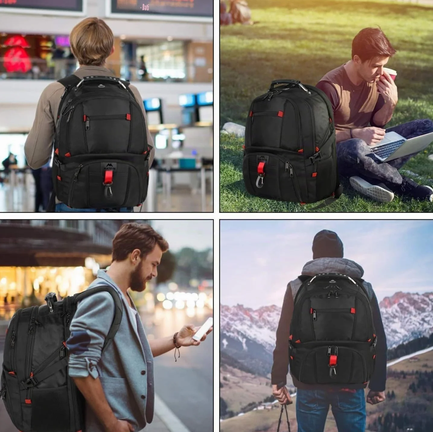 MATEIN Zaino Uomo Grande 50L, Zaini Porta PC 17 Pollici Zaini Lavoro Uomo borsa Capiente, Impermeabile Zaino per PC Portatile Laptop Computer Notebook Viaggio Ufficio Scuola Università, Nero