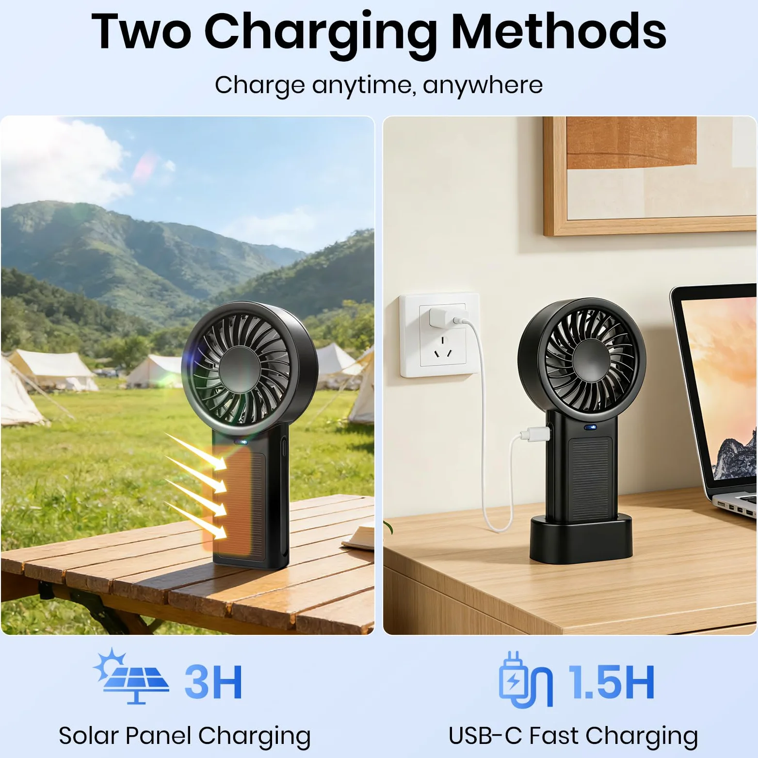 Ventilatore portatile turbo, ricaricabile tramite USB, ventilatore personale ad alta velocità a 5 marce, alimentato a batteria, mini ventilatore portatile senza fili per viaggi, campeggio