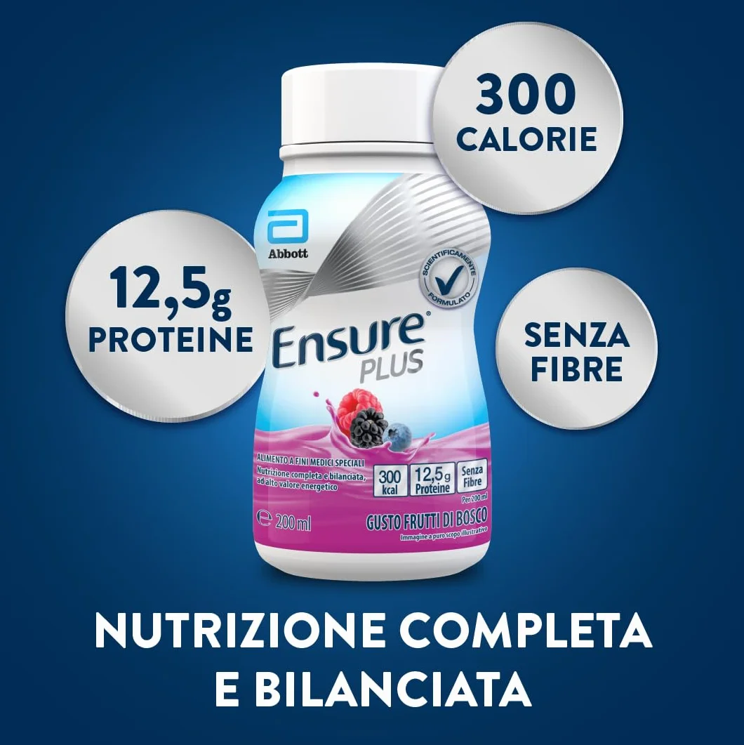 Ensure Plus Supplemento Nutrizionale Ipercalorico con Proteine 4x200ml Gusto Frutti di Bosco