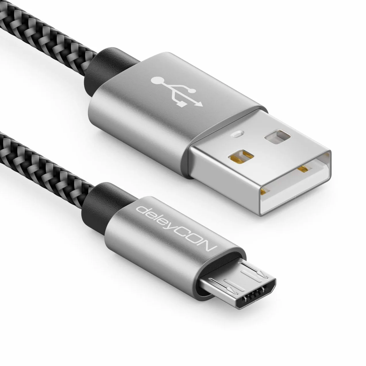 deleyCON 3,0m Cavo Micro USB in Nylon Cavo di Ricarica e Dati con Connettori in Metallo per Ricarica e Sincronizzazione Telefono Smartphone Tablet