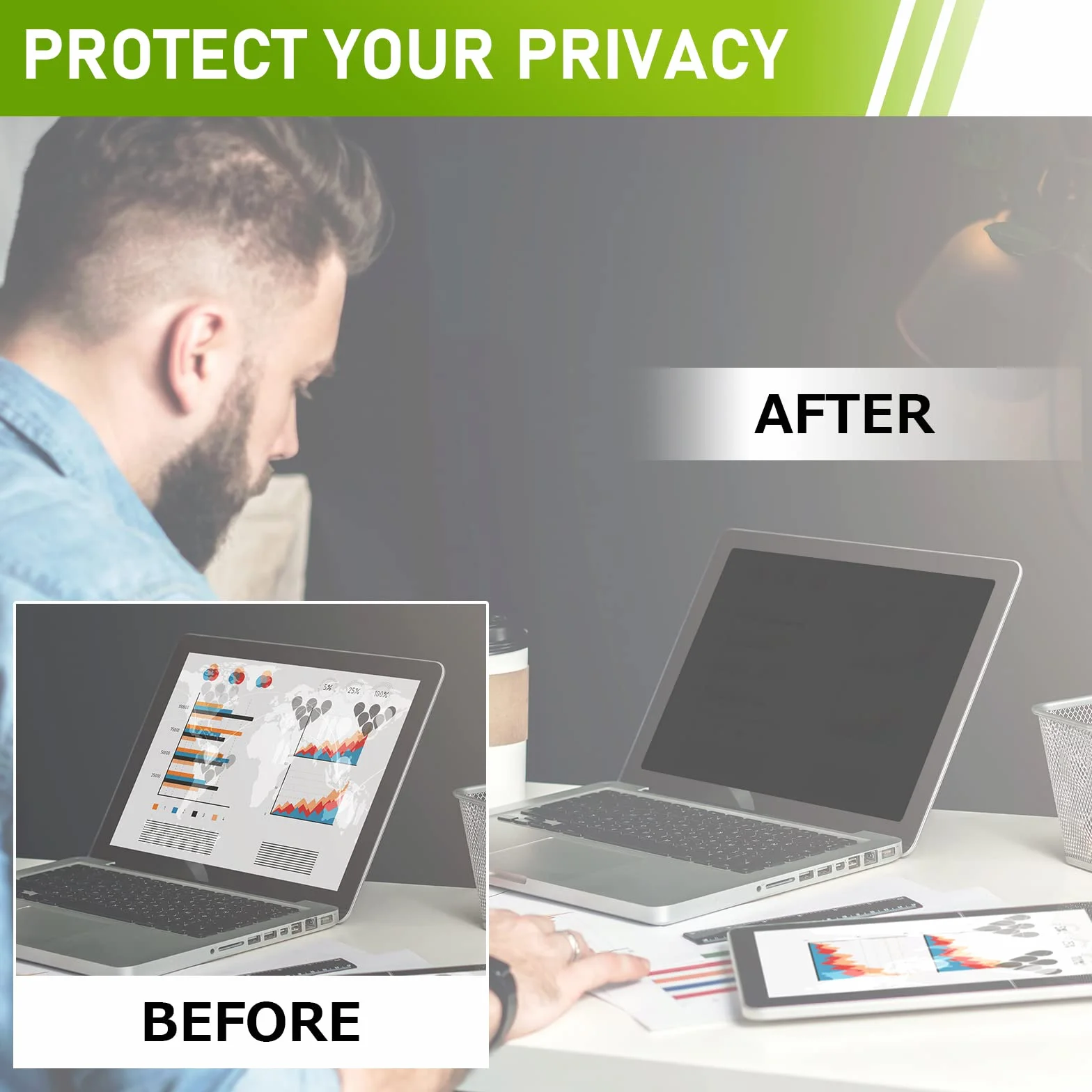 LAMA 13.3 In Filtro Schermo Privacy Universale per Laptop per Laptop 13.3", Proteggi Schermo Privacy Anti-Luce Blu/Antiriflesso/Anti UV (LxA:294mm*166mm) con Protezione Privacy/Protezione Occhi(16:9)