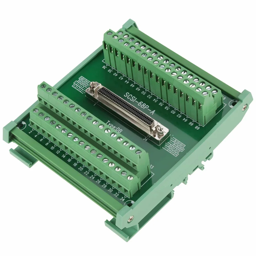Modulo Terminale Scheda con Connettore Femmina Tipo DB SCSI68 a 68 Pin, Struttura Compatta, Lunga Durata, Adatto per PLC, Installazione su Guida DIN, Include 1 Modulo Terminale