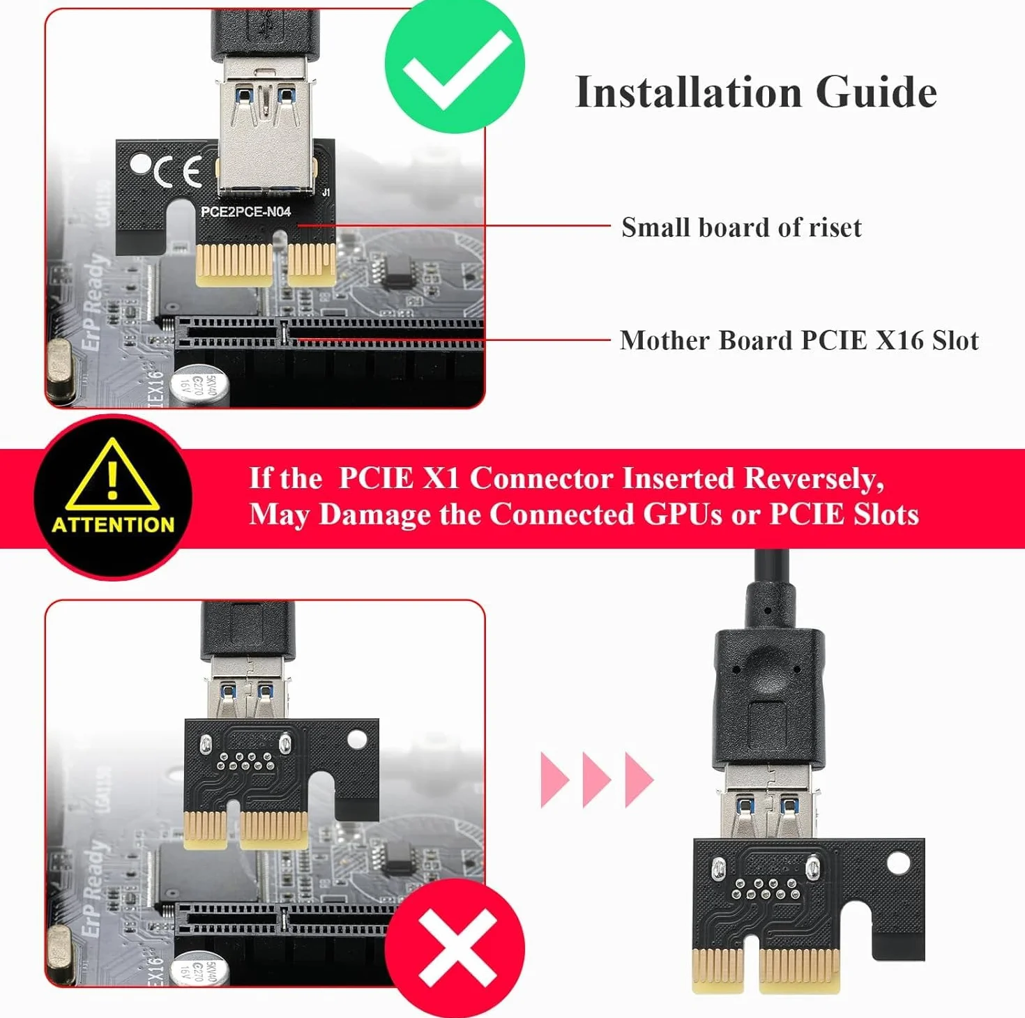 VER009S Scheda Riser PCIE da 1X a 16X per GPU, con cavo di estensione USB 3.0 da 0,6 m - Cavo di alimentazione SATA a 6 pin - Scheda adattatore GPU Extender per Bitcoin Ethereum Mining ETH (6 pezzi)