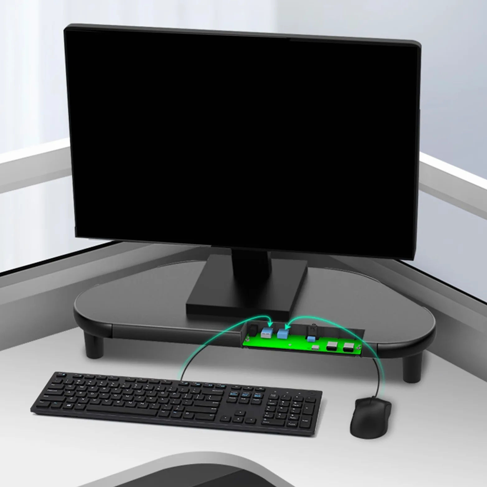 Supporto for monitor angolare for nero con 4 unità di archiviazione USB, supporto for organizer in metallo sollevamento for ufficio, for schermo da scrivania for laptop, 66666