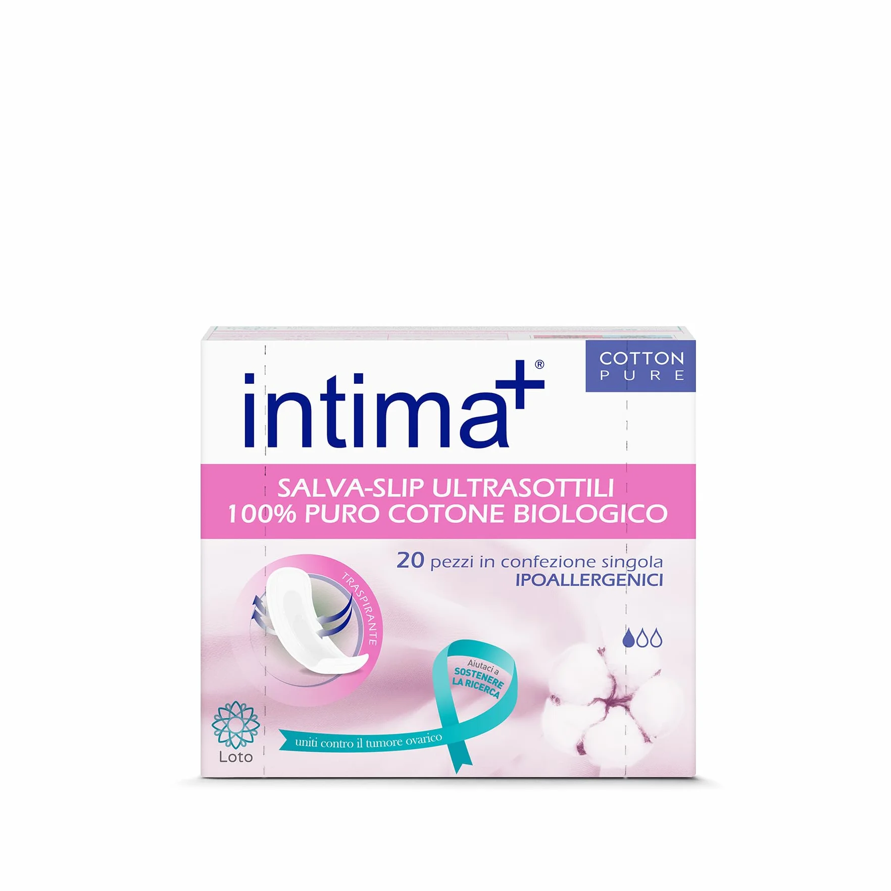 Intima+ Salvaslip Ultrasottili Puro Cotone Biologico Donna Ipoallergenici pH Fisiologico 20 Pezzi