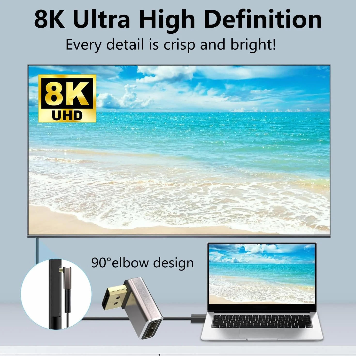 HLLYLL Set di 2 adattatori DisplayPort – 8 K @ 60 Hz UHD HDR DisplayPort 90 gradi ad angolo (maschio a femmina) – DP Extender prolunga alloggiamento in alluminio convertitore per monitor