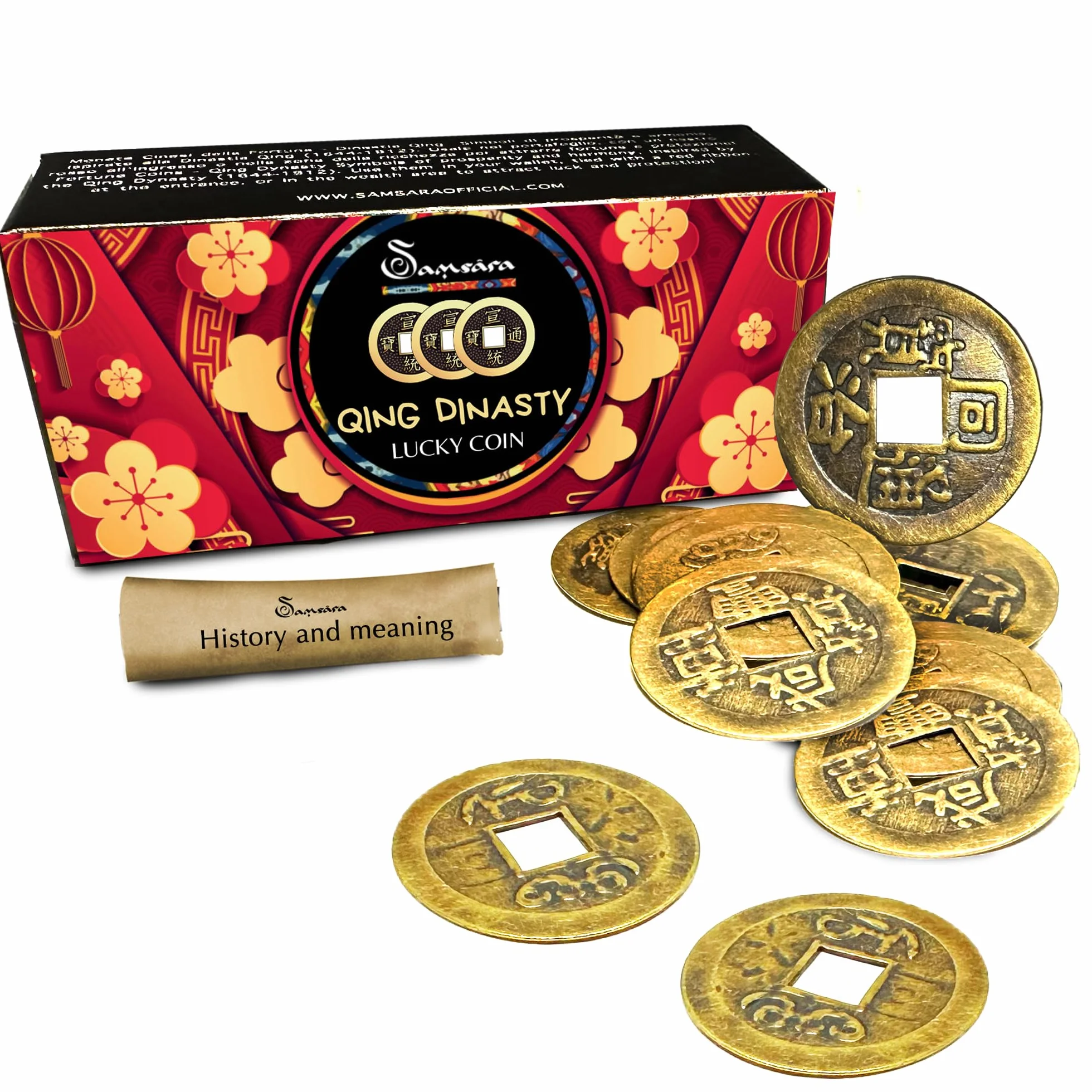 Monete Cinesi della Fortuna Dinastia Qing Amuleto Feng Shui I-Ching per Prosperità e Protezione 10 Monete con confezione regalo