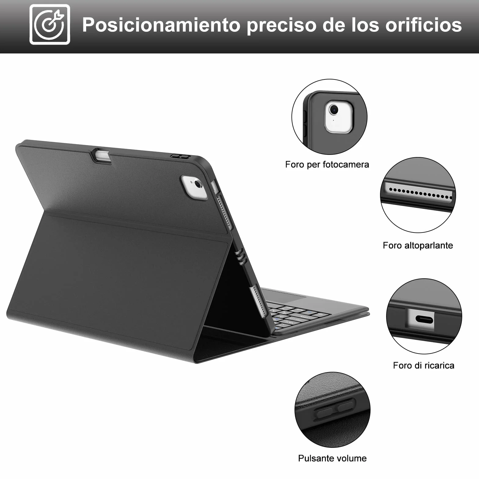 IVEOPPE Tastiera iPad Air 13 M4 2026/M3 2025/M2 2024 con Touchpad, Cover Tastiera Trackpad Italiano QWERTY Magnetico Staccabile Bluetooth con Portapenna per iPad pro 12.9 3-6 Gen, Nero