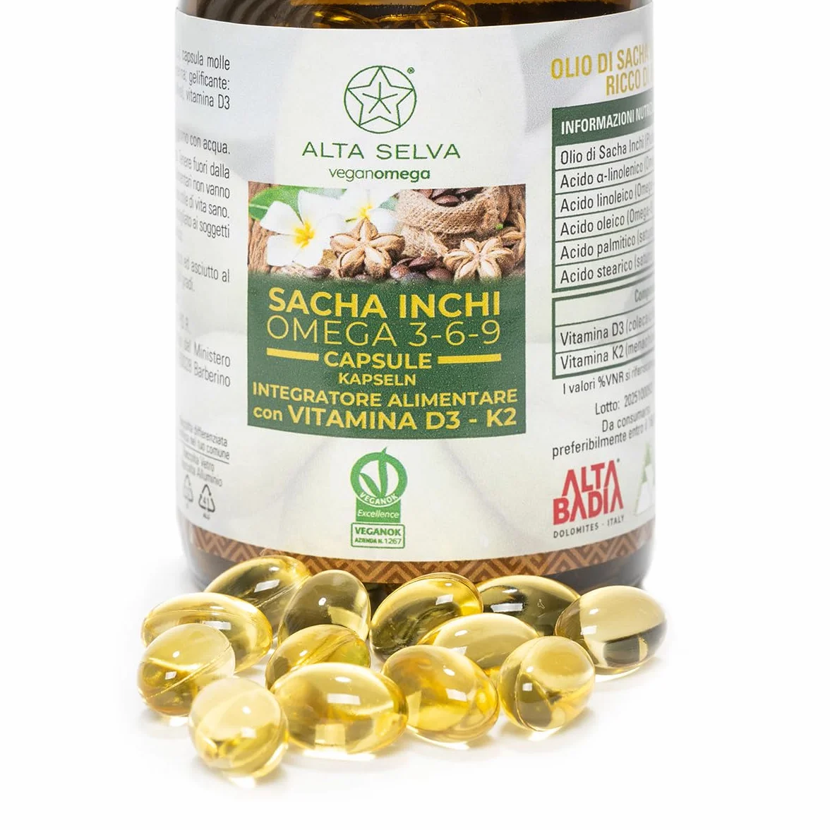 Integratore Omega 3-6-9 con Vitamina D3 e K2, 120 Capsule Vegetali, Olio di Sacha Inchi, Vegan